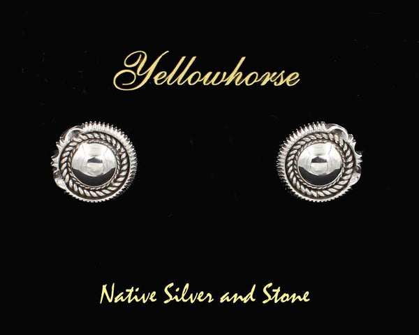 Z Artie Yellowhorse - Navajo<br>5/8" Earrings<br>10mm Dome with Single Twist Wire &<br>Sawcut with Pinches Perimeter<br>Post<br>Sterling Silver