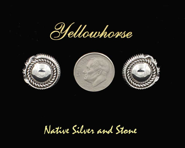 Z Artie Yellowhorse - Navajo<br>5/8" Earrings<br>10mm Dome with Single Twist Wire &<br>Sawcut with Pinches Perimeter<br>Post<br>Sterling Silver
