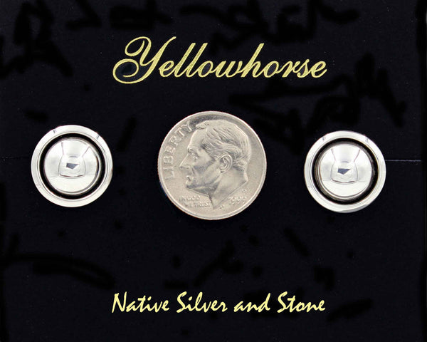 Z Artie Yellowhorse - Navajo<br>1/2" Earrings<br>Shadowbox<br>10mm Silver Dome<br>Post<br>Sterling All-Silver
