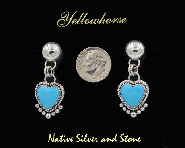 Z Artie Yellowhorse & Daughters<br>Navajo Jewelry<br>Earrings - Dangle Post w SS Dot<br>Heart Shaped Turquoise<br>Sleeping Beauty<br>w Sterling Silver Wire & Bead Accent