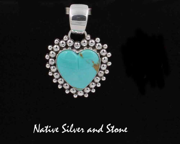 Z Artie Yellowhorse - Navajo<br>Pendant (only) <br>Kingman Turquoise Heart<br>Multi-dot Beaded<br>Sterling Silver Perimeter