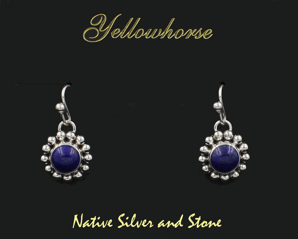Z Artie Yellowhorse - Navajo<br>9/16" Earrings<br>8mm Round<br>Lapis Lazuli <br>Single Bead<br>Hook<br>Sterling Silver