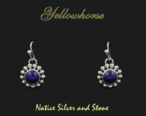 Z Artie Yellowhorse - Navajo<br>9/16" Earrings<br>8mm Round<br>Lapis Lazuli <br>Single Bead<br>Hook<br>Sterling Silver