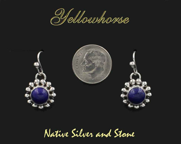 Z Artie Yellowhorse - Navajo<br>9/16" Earrings<br>8mm Round<br>Lapis Lazuli <br>Single Bead<br>Hook<br>Sterling Silver