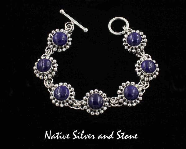 Z Artie Yellowhorse - Navajo<br>BLLSB<br>5/8" Bracelet - Link<br>10mm Lapis Lazuli Rounds<br>Single Bead<br>Sterling Silver