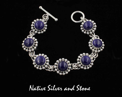 Z Artie Yellowhorse - Navajo<br>BLLSB<br>5/8" Bracelet - Link<br>10mm Lapis Lazuli Rounds<br>Single Bead<br>Sterling Silver