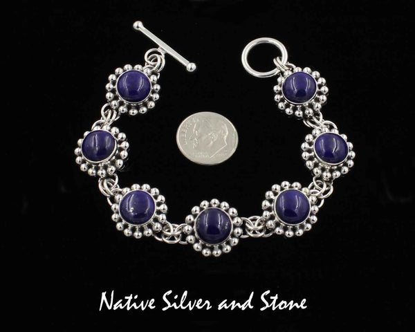 Z Artie Yellowhorse - Navajo<br>BLLSB<br>5/8" Bracelet - Link<br>10mm Lapis Lazuli Rounds<br>Single Bead<br>Sterling Silver