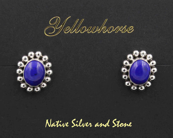 Z Artie Yellowhorse - Navajo<br>11/16" Earrings<br>10mm Lapis Lazuli<br>Ovals<br>Single Bead<br>Post<br>Sterling Silver