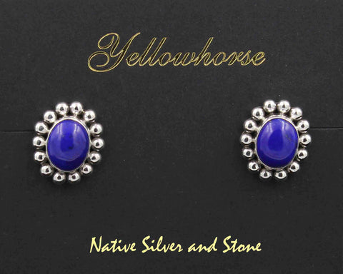 Z Artie Yellowhorse - Navajo<br>11/16" Earrings<br>10mm Lapis Lazuli<br>Ovals<br>Single Bead<br>Post<br>Sterling Silver