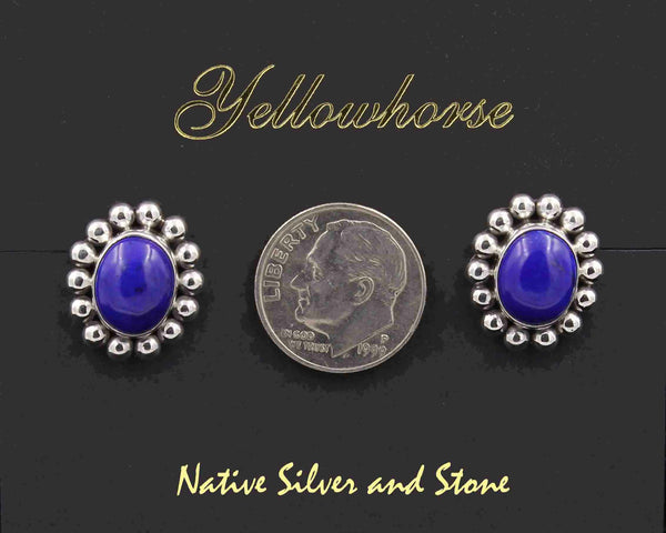 Z Artie Yellowhorse - Navajo<br>11/16" Earrings<br>10mm Lapis Lazuli<br>Ovals<br>Single Bead<br>Post<br>Sterling Silver