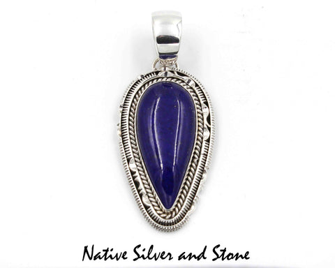 Z Artie Yellowhorse - Navajo<br>PDLTDSC<br>2-1/16" Pendant (only) <br>Lapis Lazuli<br>Reverse Teardrop<br>Single Twistwire & Double Sawcut with Pinches<br>Sterling Silver
