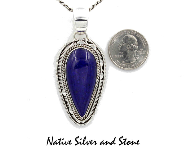 Z Artie Yellowhorse - Navajo<br>PDLTDSC<br>2-1/16" Pendant (only) <br>Lapis Lazuli<br>Reverse Teardrop<br>Single Twistwire & Double Sawcut with Pinches<br>Sterling Silver