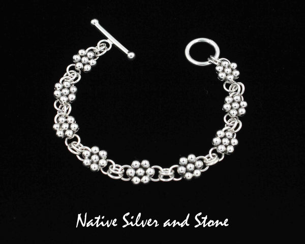 Z Artie Yellowhorse - Navajo<br>Link Bracelet<br>9 Clusters of 7 All-Silver Beads<br>Sterling Silver