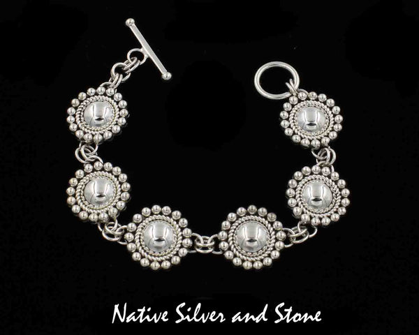 Z Artie Yellowhorse - Navajo<br>Bracelet Link<br>3/4" Single Twist & Beads<br>Rounds<br>Sterling All-Silver<br>Size 6-3/4 or Less