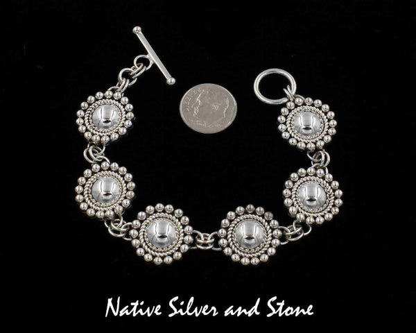 Z Artie Yellowhorse - Navajo<br>Bracelet Link<br>3/4" Single Twist & Beads<br>Rounds<br>Sterling All-Silver<br>Size 6-3/4 or Less