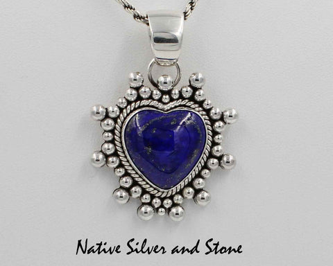 Z Artie Yellowhorse - Navajo<br>Pendant (only) <br>Lapis Lazuli Heart<br>Beaded Sterling Silver Perimeter