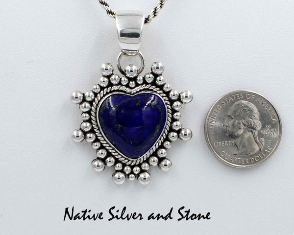 Z Artie Yellowhorse - Navajo<br>Pendant (only) <br>Lapis Lazuli Heart<br>Beaded Sterling Silver Perimeter