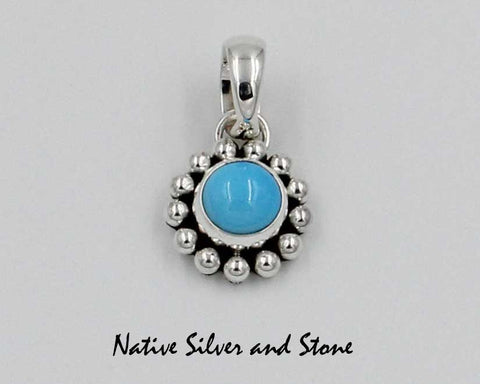 Z Artie Yellowhorse - Navajo<br>PDTSB<br>9/16" Pendant<br>8mm Round Turquoise<br>Sleeping Beauty<br>Single Bead<br>Sterling Silver