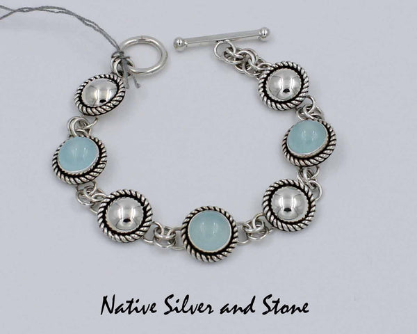 Z Artie Yellowhorse - Navajo<br>Link Bracelet<br>10mm Chalcedony & Silver Domes - Alternating<br>Single Twist<br>Sterling Silver<br>Size 6 to 6-1/2