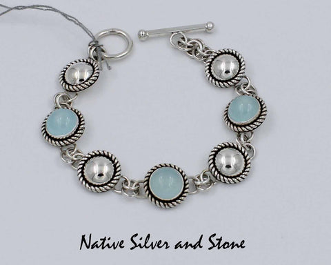 Z Artie Yellowhorse - Navajo<br>Link Bracelet<br>10mm Chalcedony & Silver Domes - Alternating<br>Single Twist<br>Sterling Silver<br>Size 6 to 6-1/2