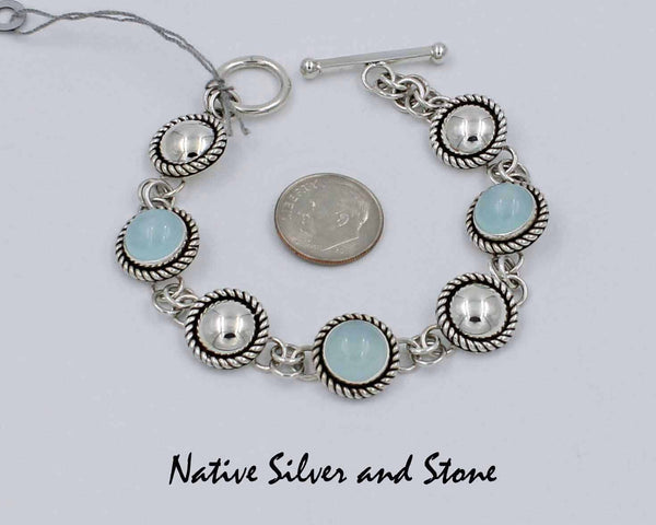Z Artie Yellowhorse - Navajo<br>Link Bracelet<br>10mm Chalcedony & Silver Domes - Alternating<br>Single Twist<br>Sterling Silver<br>Size 6 to 6-1/2
