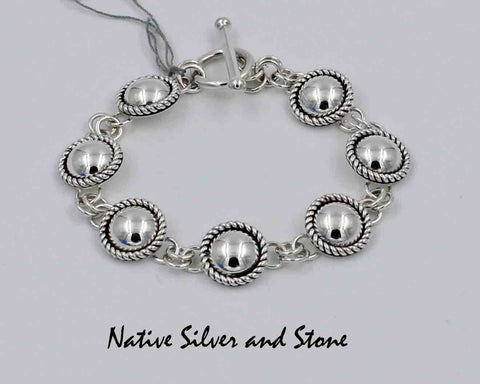 Z Artie Yellowhorse - Navajo Jewelry<br>Link Bracelet<br>Silver Domes<br>with Twist Wire Sterling Silver Perimeter