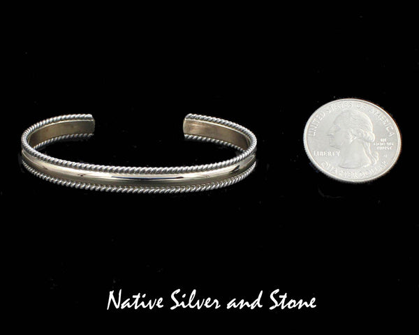 Z Franklin & Verna Tahe, Navajo<br>1/4"  Bracelet Cuff<br>12k Gold Fill & Sterling Silver<br>Domed Center Bar & Twist Wire Flanks<br>Size: 6-1/8" Small-Medium