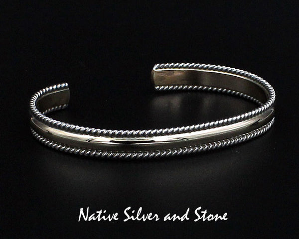 Z Franklin & Verna Tahe, Navajo<br>1/4"  Bracelet Cuff<br>12k Gold Fill & Sterling Silver<br>Domed Center Bar & Twist Wire Flanks<br>Size: 6-1/8" Small-Medium