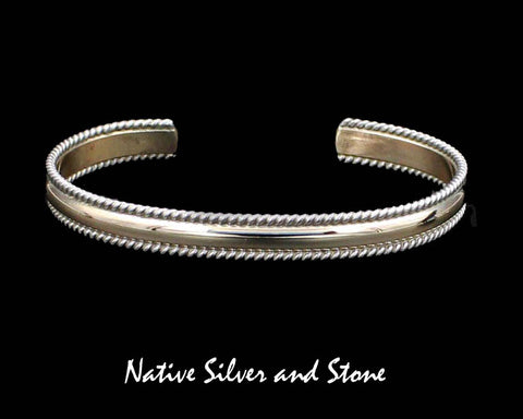 Z Franklin & Verna Tahe, Navajo<br>1/4"  Bracelet Cuff<br>12k Gold Fill & Sterling Silver<br>Domed Center Bar & Twist Wire Flanks<br>Size: 6-1/8" Small-Medium