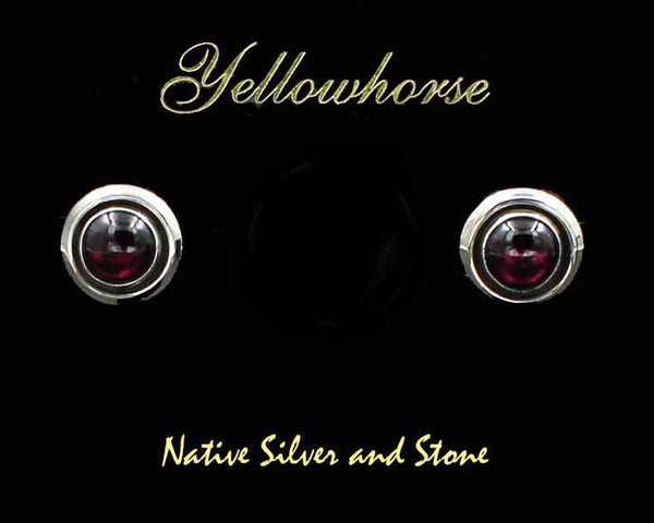Z Artie Yellowhorse - Navajo<br>1/2" Earrings - Round <br>8mm  Garnet-Red <br>Shadowbox<br>Post<br>Sterling Silver