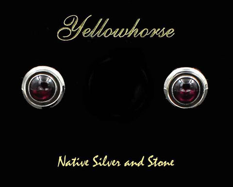 Z Artie Yellowhorse - Navajo<br>1/2" Earrings - Round <br>8mm  Garnet-Red <br>Shadowbox<br>Post<br>Sterling Silver