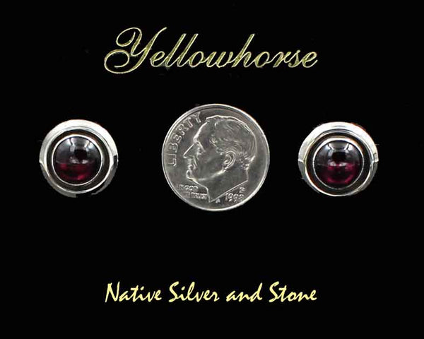 Z Artie Yellowhorse - Navajo<br>1/2" Earrings - Round <br>8mm  Garnet-Red <br>Shadowbox<br>Post<br>Sterling Silver