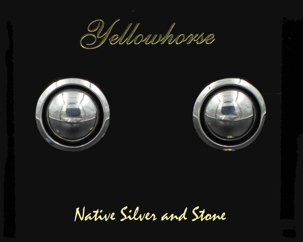 Artie Yellowhorse - Navajo<br>3/4" Earrings<br>14mm Dome<br>Shadowbox<br>Post<br>Sterling All-Silver