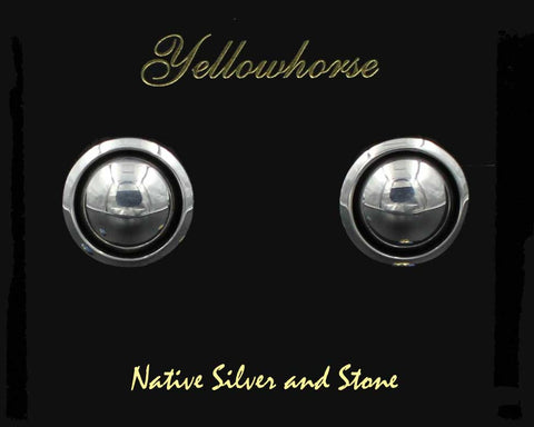 Artie Yellowhorse - Navajo<br>3/4" Earrings<br>14mm Dome<br>Shadowbox<br>Post<br>Sterling All-Silver
