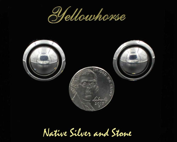 Artie Yellowhorse - Navajo<br>3/4" Earrings<br>14mm Dome<br>Shadowbox<br>Post<br>Sterling All-Silver