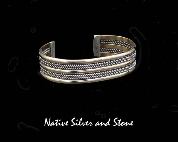 Z Franklin & Verna Tahe, Navajo<br>5/8"  Bracelet Cuff<br>12k Gold Fill & Sterling Silver<br>Triple Dome Bars<br>Two Sets Double Twist Wire<br>Size: 6-7/16" Medium