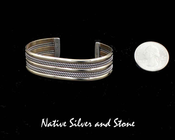 Z Franklin & Verna Tahe, Navajo<br>5/8"  Bracelet Cuff<br>12k Gold Fill & Sterling Silver<br>Triple Dome Bars<br>Two Sets Double Twist Wire<br>Size: 6-7/16" Medium