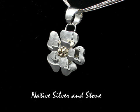 Z Artie Yellowhorse - Navajo<br>1-5/16" Pendant<br>3D Dogwood Blossom 6B (Small)<br>14K Gold<br>Sterling Silver