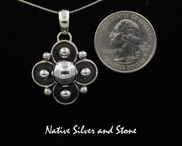 Z Artie Yellowhorse - Navajo<br>1" Pendant<br> 4 Leaf Clover/Flower 1" - Large<br>Shadowbox<br>Sterling Silver 0917