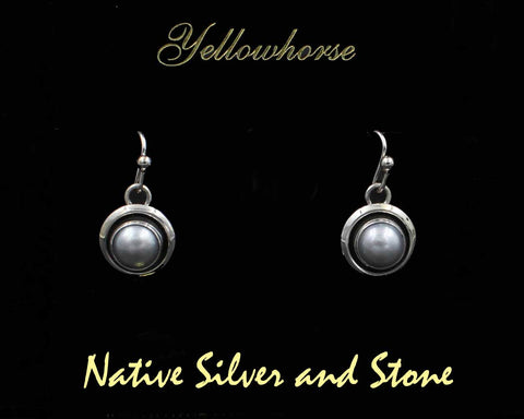 Z Artie Yellowhorse - Navajo<br>9/16" Earrings<br>8mm Grey - Medium<br>Freshwater Pearl<br>Shadowbox<br>Hook<br>Sterling Silver