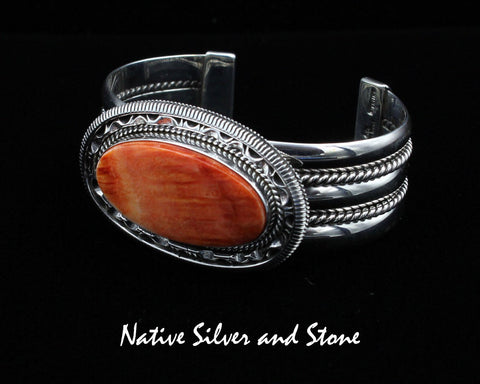 Z Artie Yellowhorse - Navajo<br>BOSSC<br>7/8" Bracelet Cuff<br>37mm x 19mm Orange Spiny Oval<br>Twist, Pinches,<br>& Coin-Edge Straight Sawcuts<br>Sterling Silver<br>Size 6-3/4 (Medium Large)