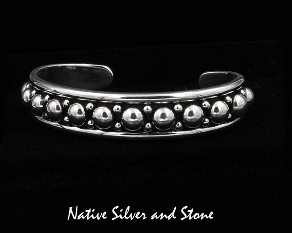 Z Artie Yellowhorse - Navajo<br>1/2" Bracelet Cuff<br>Graduated Large & Small Beads/Dots<br>2 Rails - Rounded<br>Sterling Silver<br>Size 6 (Small)