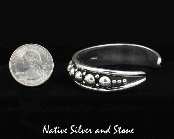 Z Artie Yellowhorse - Navajo<br>1/2" Bracelet Cuff<br>Graduated Large & Small Beads/Dots<br>2 Rails - Rounded<br>Sterling Silver<br>Size 6-3/8 (Medium)