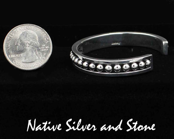 Z Artie Yellowhorse - Navajo<br>5/16" Bracelet Cuff<br>Small Beads/Dots<br>1 Row - 2 Rails (Square)<br>Sterling Silver<br>Size 6-1/8 (Small)