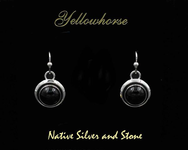 Z Artie Yellowhorse - Navajo<br>5/8" Earrings - Round<br>Shadowbox<br>10mm Onyx<br>Hook<br>Sterling Silver
