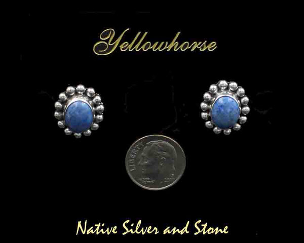 Artie Yellowhorse - Navajo<br>ERPLSB<br>11/16" Earrings - Post<br>10mm Denim Lapis Ovals<br>Single Bead<br>Sterling Silver