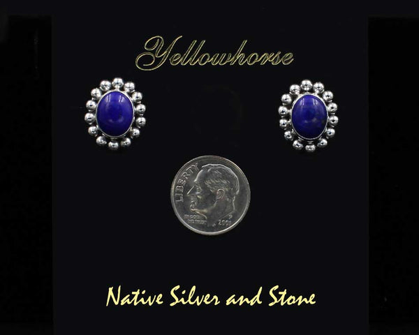 Z Artie Yellowhorse - Navajo<br>ERPLSB<br>5/8" Earrings - Post<br>9.5mm Lapis Ovals<br>Single Bead Perimeter<br>Sterling Silver
