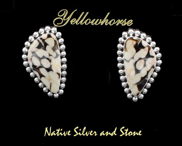 Z Artie Yellowhorse - Navajo<br>1-1/4" Earrings - Rounded Triangles<br>Single Bead<br>Peanut wood<br>Post<br>Sterling Silver