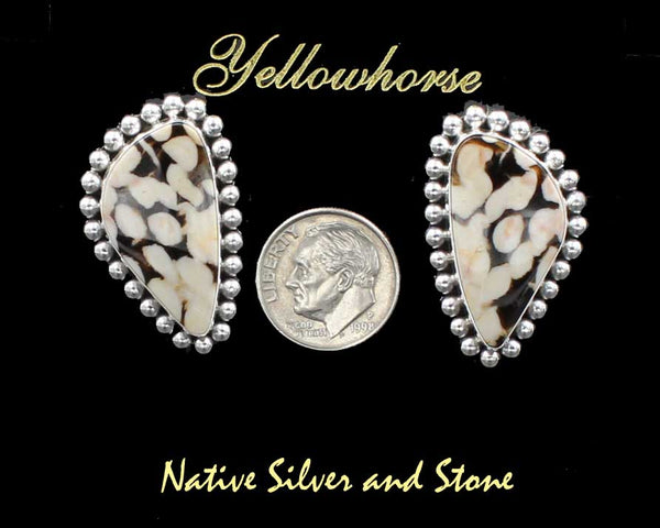 Z Artie Yellowhorse - Navajo<br>1-1/4" Earrings - Rounded Triangles<br>Single Bead<br>Peanut wood<br>Post<br>Sterling Silver