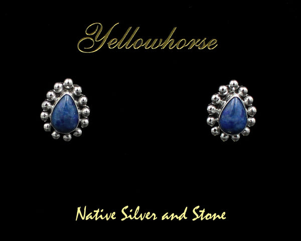Artie Yellowhorse - Navajo<br>ERPLSB<br>5/8" Earrings<br>10mm Denim Lapis<br>Teardrop/Pear - Small<br>Single Bead<br>Post<br>Sterling Silver